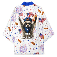 USA America Raccoon Hot Dog 250 Years Kimono 4th of July 1776-2026 Patriotic Fireworks