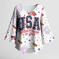 USA America Raccoon Hot Dog 250 Years Kimono Sleeve Blouse 4th of July 1776-2026 Patriotic Fireworks