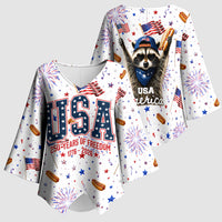 USA America Raccoon Hot Dog 250 Years Kimono Sleeve Blouse 4th of July 1776-2026 Patriotic Fireworks