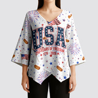 USA America Raccoon Hot Dog 250 Years Kimono Sleeve Blouse 4th of July 1776-2026 Patriotic Fireworks