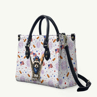 USA America Raccoon Hot Dog 250 Years Leather Bag 4th of July 1776-2026 Patriotic Fireworks