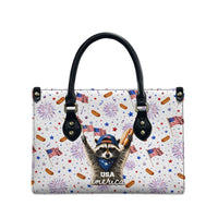 USA America Raccoon Hot Dog 250 Years Leather Bag 4th of July 1776-2026 Patriotic Fireworks
