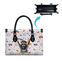 USA America Raccoon Hot Dog 250 Years Leather Bag 4th of July 1776-2026 Patriotic Fireworks