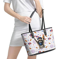 USA America Raccoon Hot Dog 250 Years Leather Tote Bag 4th of July 1776-2026 Patriotic Fireworks