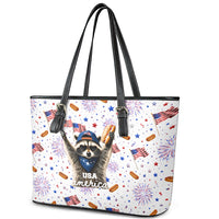 USA America Raccoon Hot Dog 250 Years Leather Tote Bag 4th of July 1776-2026 Patriotic Fireworks