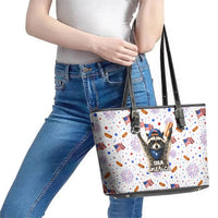 USA America Raccoon Hot Dog 250 Years Leather Tote Bag 4th of July 1776-2026 Patriotic Fireworks