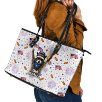 USA America Raccoon Hot Dog 250 Years Leather Tote Bag 4th of July 1776-2026 Patriotic Fireworks