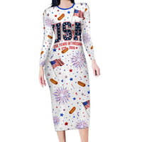 USA America Raccoon Hot Dog 250 Years Long Sleeve Bodycon Dress 4th of July 1776-2026 Patriotic Fireworks