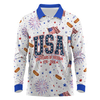 USA America Raccoon Hot Dog 250 Years Long Sleeve Polo Shirt 4th of July 1776-2026 Patriotic Fireworks