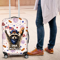 USA America Raccoon Hot Dog 250 Years Luggage Cover 4th of July 1776-2026 Patriotic Fireworks