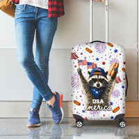 USA America Raccoon Hot Dog 250 Years Luggage Cover 4th of July 1776-2026 Patriotic Fireworks