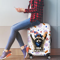 USA America Raccoon Hot Dog 250 Years Luggage Cover 4th of July 1776-2026 Patriotic Fireworks