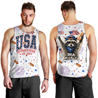 USA America Raccoon Hot Dog 250 Years Men Tank Top 4th of July 1776-2026 Patriotic Fireworks