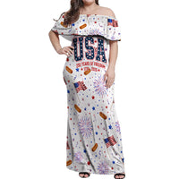 USA America Raccoon Hot Dog 250 Years Off Shoulder Maxi Dress 4th of July 1776-2026 Patriotic Fireworks