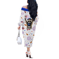 USA America Raccoon Hot Dog 250 Years Off The Shoulder Long Sleeve Dress 4th of July 1776-2026 Patriotic Fireworks