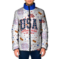 USA America Raccoon Hot Dog 250 Years Padded Jacket 4th of July 1776-2026 Patriotic Fireworks