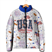 USA America Raccoon Hot Dog 250 Years Padded Jacket 4th of July 1776-2026 Patriotic Fireworks