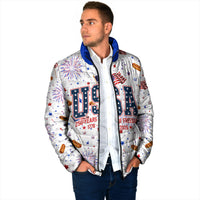 USA America Raccoon Hot Dog 250 Years Padded Jacket 4th of July 1776-2026 Patriotic Fireworks
