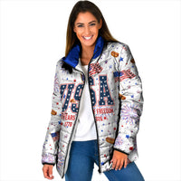 USA America Raccoon Hot Dog 250 Years Padded Jacket 4th of July 1776-2026 Patriotic Fireworks