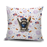 USA America Raccoon Hot Dog 250 Years Pillow Cover 4th of July 1776-2026 Patriotic Fireworks