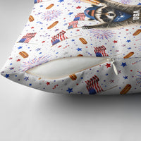 USA America Raccoon Hot Dog 250 Years Pillow Cover 4th of July 1776-2026 Patriotic Fireworks