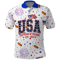 USA America Raccoon Hot Dog 250 Years Polo Shirt 4th of July 1776-2026 Patriotic Fireworks