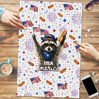 USA America Raccoon Hot Dog 250 Years Puzzle 4th of July 1776-2026 Patriotic Fireworks