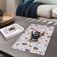 USA America Raccoon Hot Dog 250 Years Puzzle 4th of July 1776-2026 Patriotic Fireworks