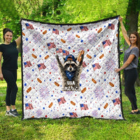 USA America Raccoon Hot Dog 250 Years Quilt 4th of July 1776-2026 Patriotic Fireworks