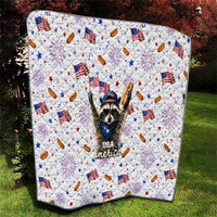 USA America Raccoon Hot Dog 250 Years Quilt 4th of July 1776-2026 Patriotic Fireworks