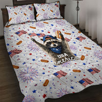 USA America Raccoon Hot Dog 250 Years Quilt Bed Set 4th of July 1776-2026 Patriotic Fireworks
