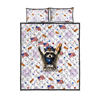 USA America Raccoon Hot Dog 250 Years Quilt Bed Set 4th of July 1776-2026 Patriotic Fireworks