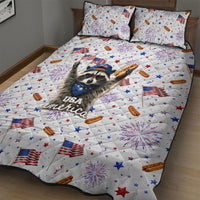 USA America Raccoon Hot Dog 250 Years Quilt Bed Set 4th of July 1776-2026 Patriotic Fireworks