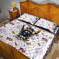 USA America Raccoon Hot Dog 250 Years Quilt Bed Set 4th of July 1776-2026 Patriotic Fireworks