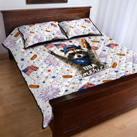 USA America Raccoon Hot Dog 250 Years Quilt Bed Set 4th of July 1776-2026 Patriotic Fireworks