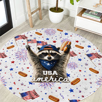 USA America Raccoon Hot Dog 250 Years Round Carpet 4th of July 1776-2026 Patriotic Fireworks