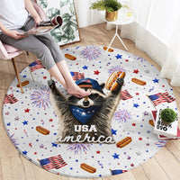 USA America Raccoon Hot Dog 250 Years Round Carpet 4th of July 1776-2026 Patriotic Fireworks