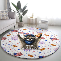 USA America Raccoon Hot Dog 250 Years Round Carpet 4th of July 1776-2026 Patriotic Fireworks
