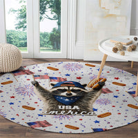 USA America Raccoon Hot Dog 250 Years Round Carpet 4th of July 1776-2026 Patriotic Fireworks