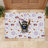 USA America Raccoon Hot Dog 250 Years Rubber Doormat 4th of July 1776-2026 Patriotic Fireworks