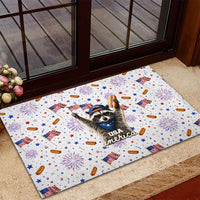 USA America Raccoon Hot Dog 250 Years Rubber Doormat 4th of July 1776-2026 Patriotic Fireworks