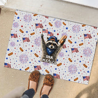 USA America Raccoon Hot Dog 250 Years Rubber Doormat 4th of July 1776-2026 Patriotic Fireworks
