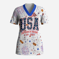 USA America Raccoon Hot Dog 250 Years Scrub Top 4th of July 1776-2026 Patriotic Fireworks
