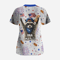 USA America Raccoon Hot Dog 250 Years Scrub Top 4th of July 1776-2026 Patriotic Fireworks