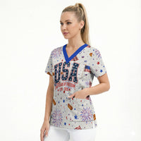 USA America Raccoon Hot Dog 250 Years Scrub Top 4th of July 1776-2026 Patriotic Fireworks