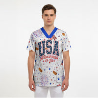 USA America Raccoon Hot Dog 250 Years Scrub Top 4th of July 1776-2026 Patriotic Fireworks