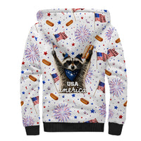 USA America Raccoon Hot Dog 250 Years Sherpa Hoodie 4th of July 1776-2026 Patriotic Fireworks