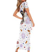 USA America Raccoon Hot Dog 250 Years Short Sleeve Bodycon Dress 4th of July 1776-2026 Patriotic Fireworks
