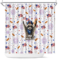 USA America Raccoon Hot Dog 250 Years Shower Curtain 4th of July 1776-2026 Patriotic Fireworks