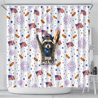 USA America Raccoon Hot Dog 250 Years Shower Curtain 4th of July 1776-2026 Patriotic Fireworks